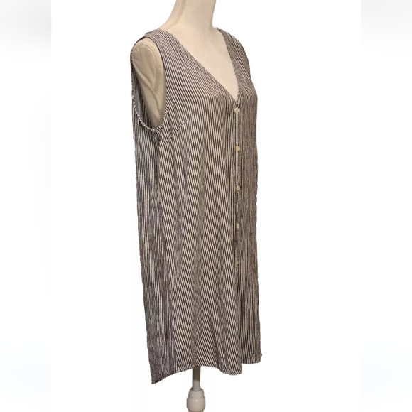GAP BlueWhite Stripe Knee Length Beach Resort  Lounge Wear Linen Blend Dress L - Picture 3 of 10